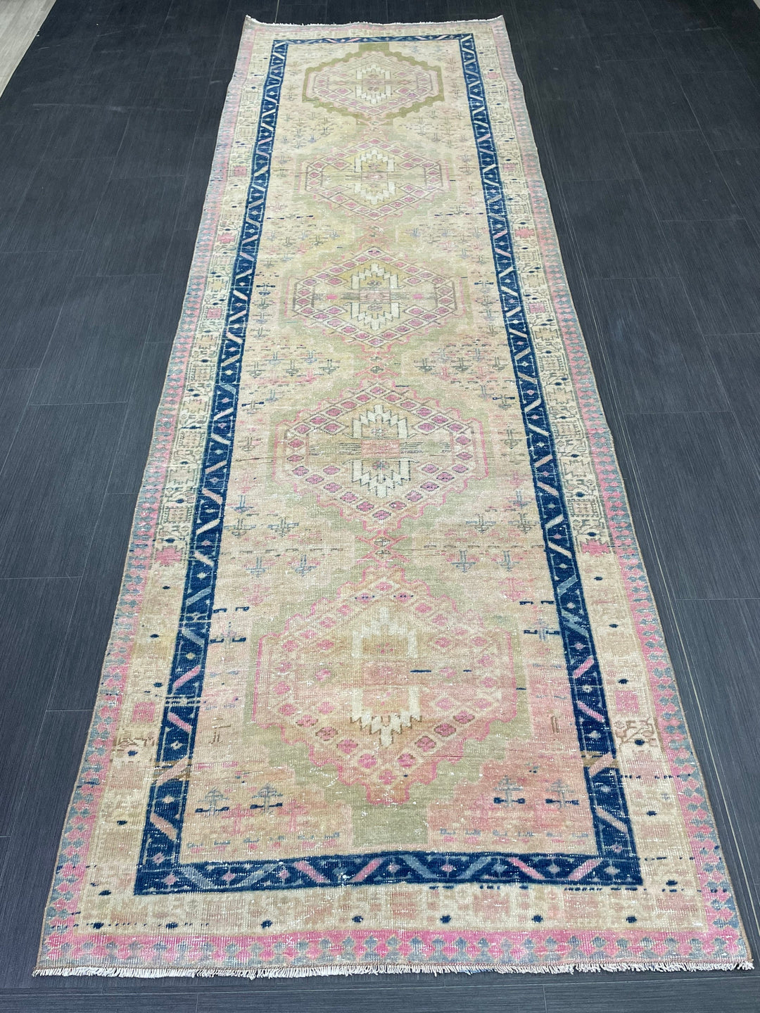 Beige Turkish Runner Rug 3' 5" x 10' 7" Hand-Knotted detail