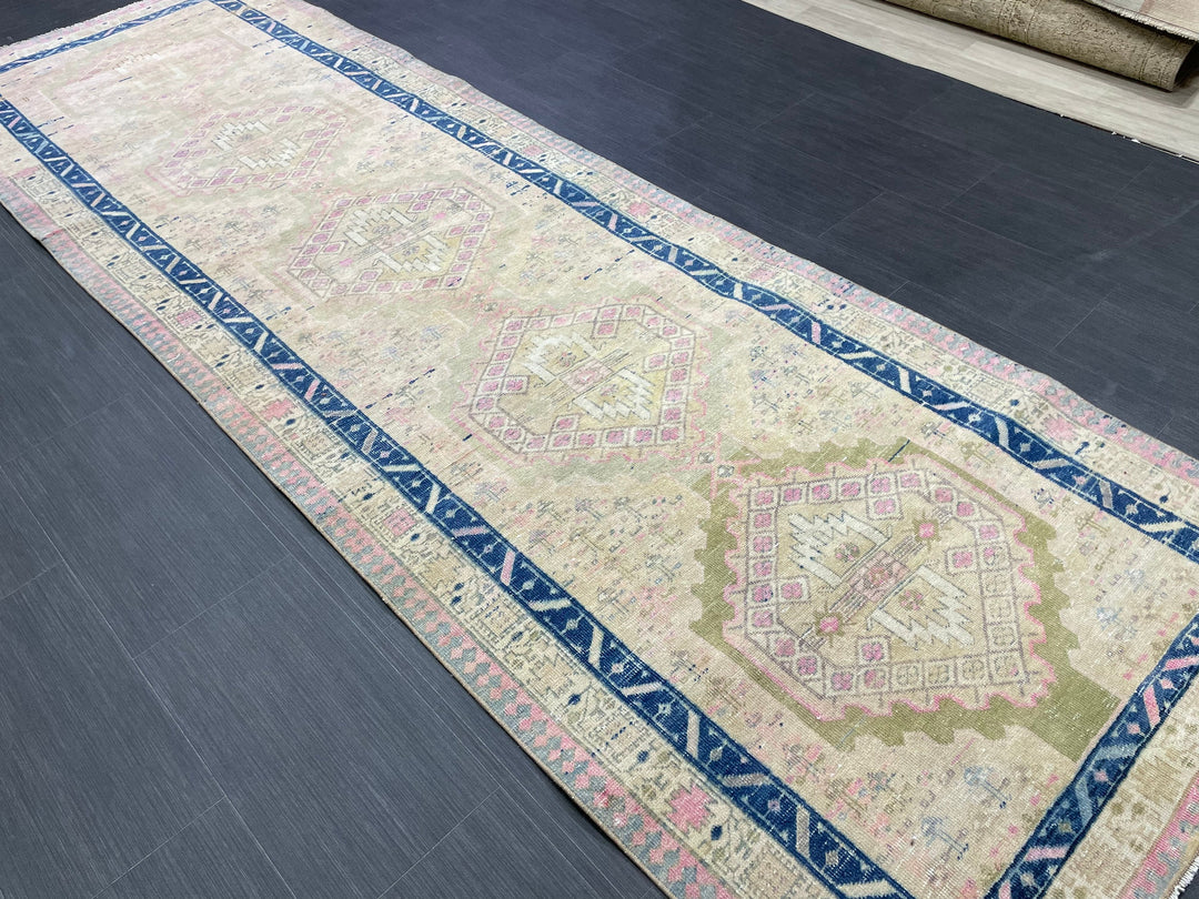 Beige Turkish Runner Rug 3' 5" x 10' 7" Hand-Knotted view