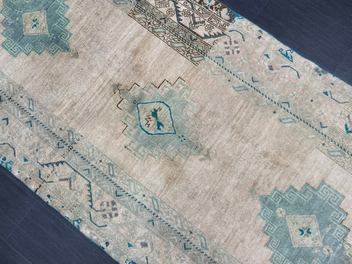 Beige Turkish Runner Rug 4' 6" x 11' 8" Hand-Knotted field