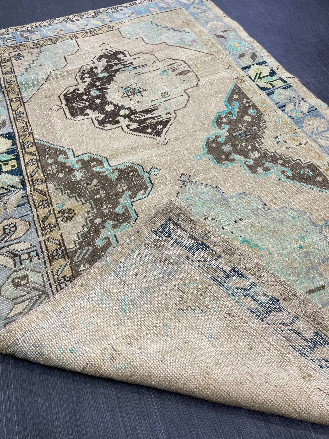 Rust Turkish Runner Rug 3' 7" x 6' Hand-Knotted texture