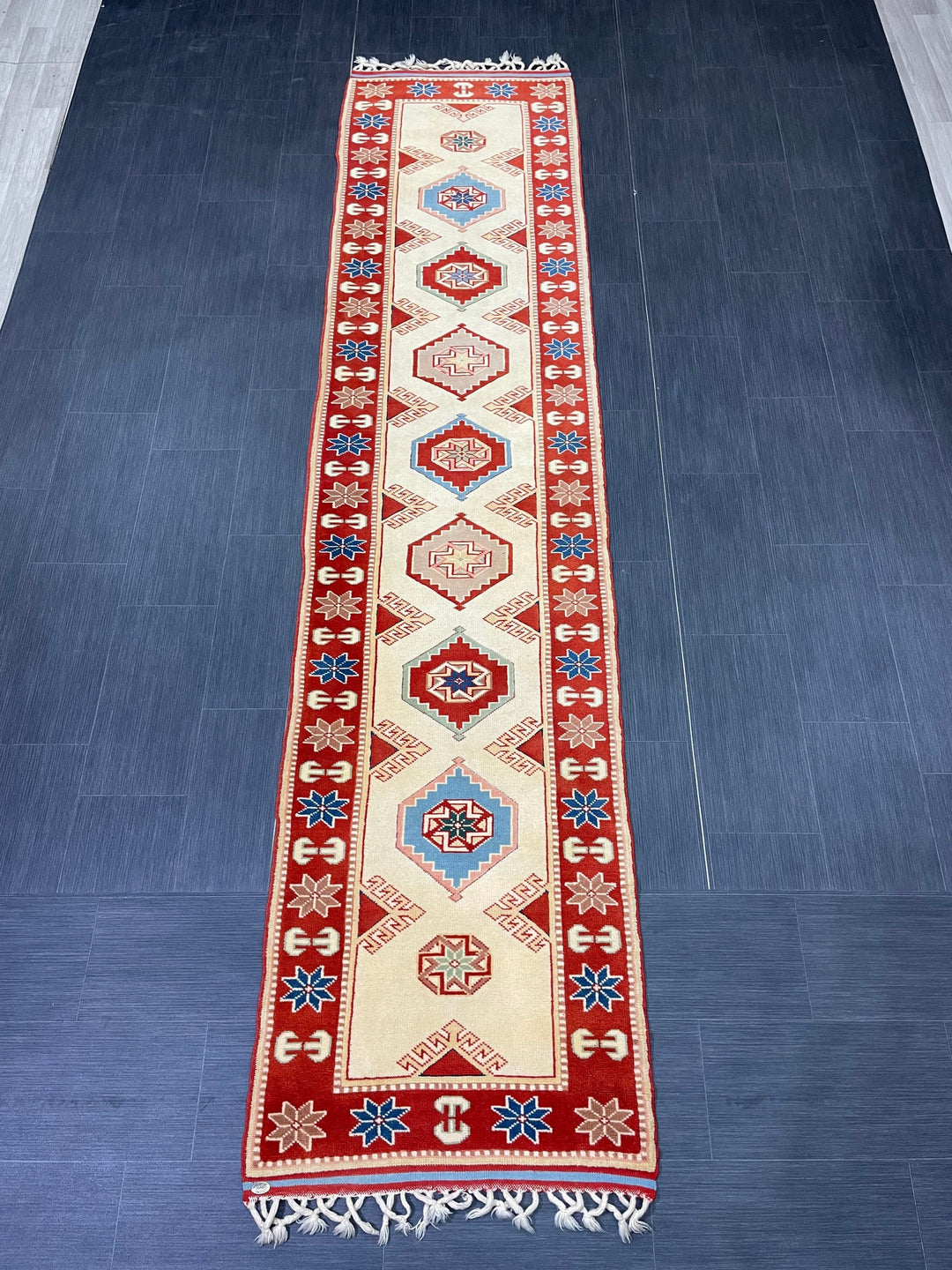 Beige Turkish Runner Rug 2' 7" x 11' 4" Hand-Knotted close-up