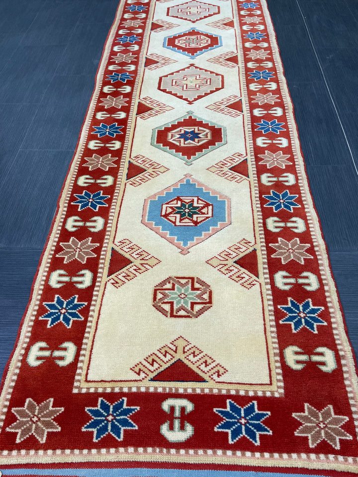 Beige Turkish Runner Rug 2' 7" x 11' 4" Hand-Knotted reverse