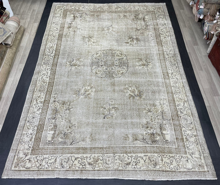 Beige Turkish Oushak Rug 8' 5" x 12' 3" Hand-Knotted