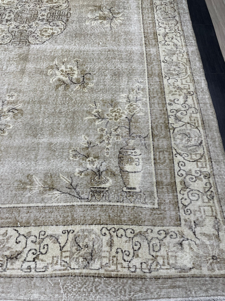 Beige Turkish Oushak Rug 8' 5" x 12' 3" Hand-Knotted reverse