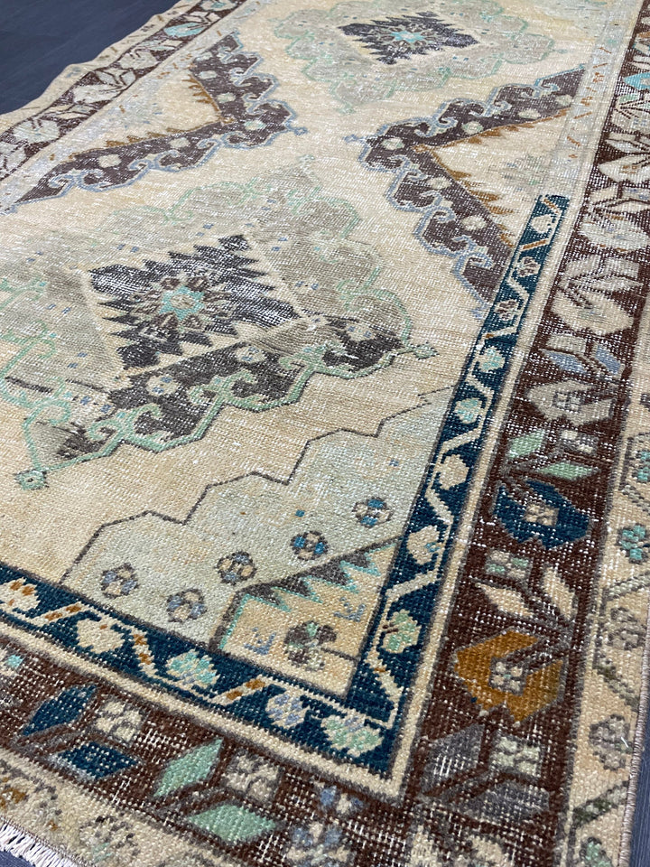 Rust Turkish Runner Rug 3' 8" x 6' 7" Hand-Knotted close-up