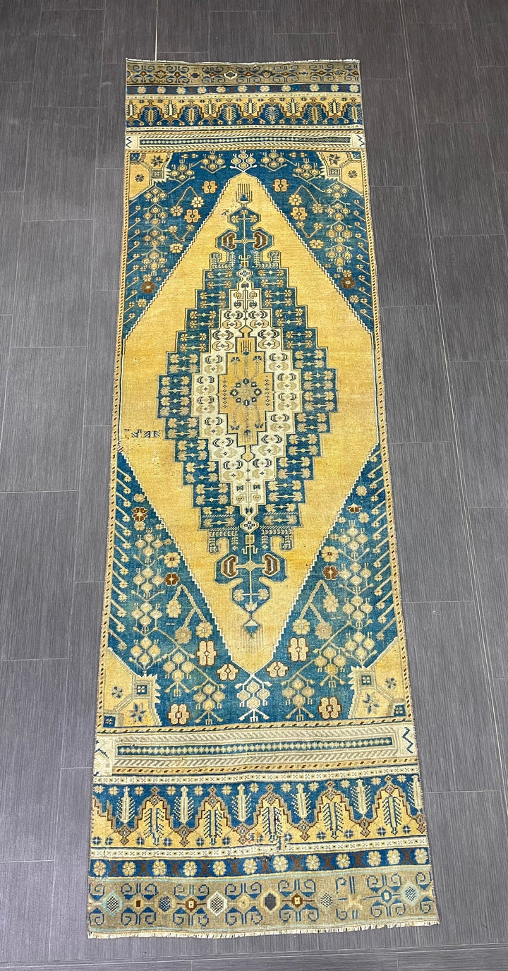 Blue Turkish Runner Rug 2' 10" x 9' 5" Hand-Knotted | No. WR19726