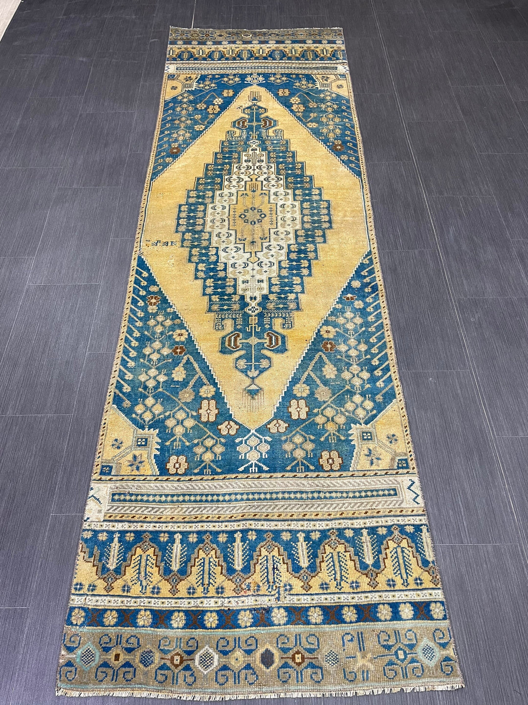 Blue Turkish Runner Rug 2' 10" x 9' 5" Hand-Knotted | No. WR19726