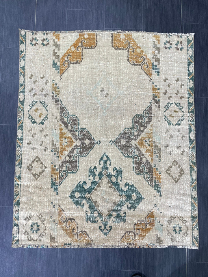 Rust Turkish Runner Rug 3' 7" x 4' 5" Hand-Knotted field