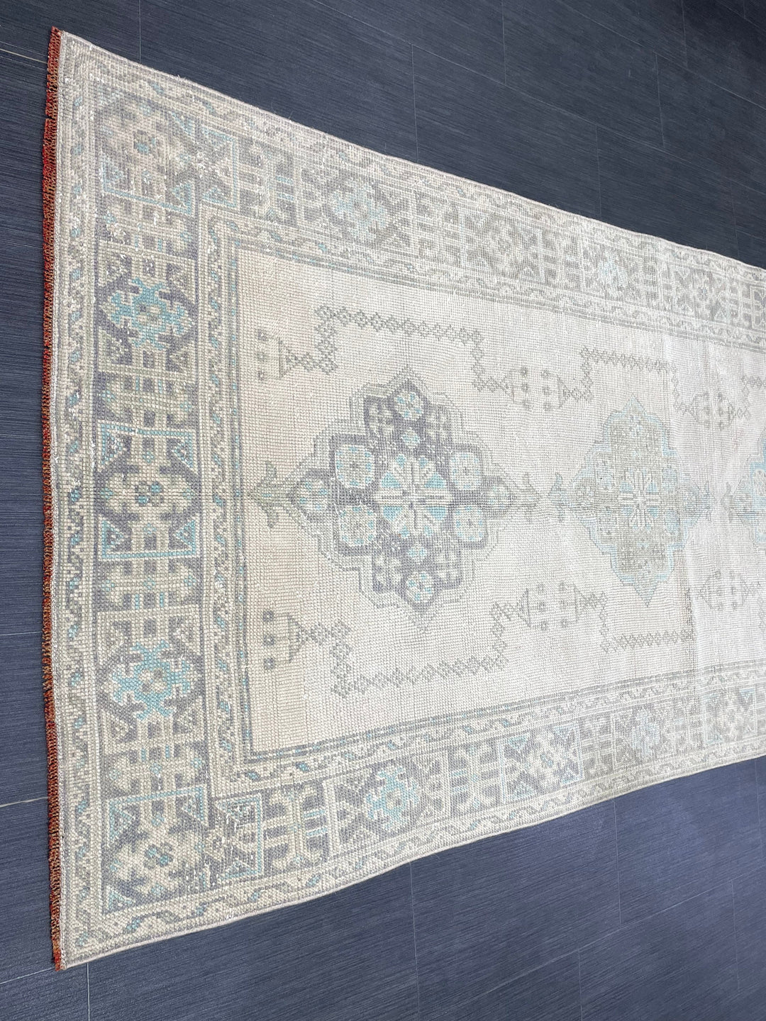 Beige Turkish Runner Rug 3' 11" x 11' 7" Hand-Knotted close-up
