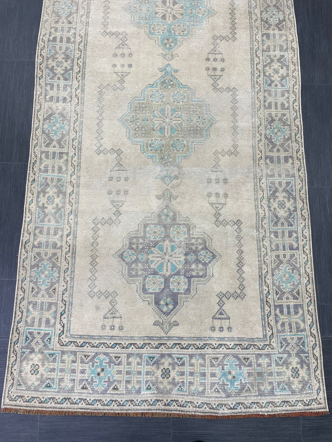 Beige Turkish Runner Rug 3' 11" x 11' 7" Hand-Knotted pattern