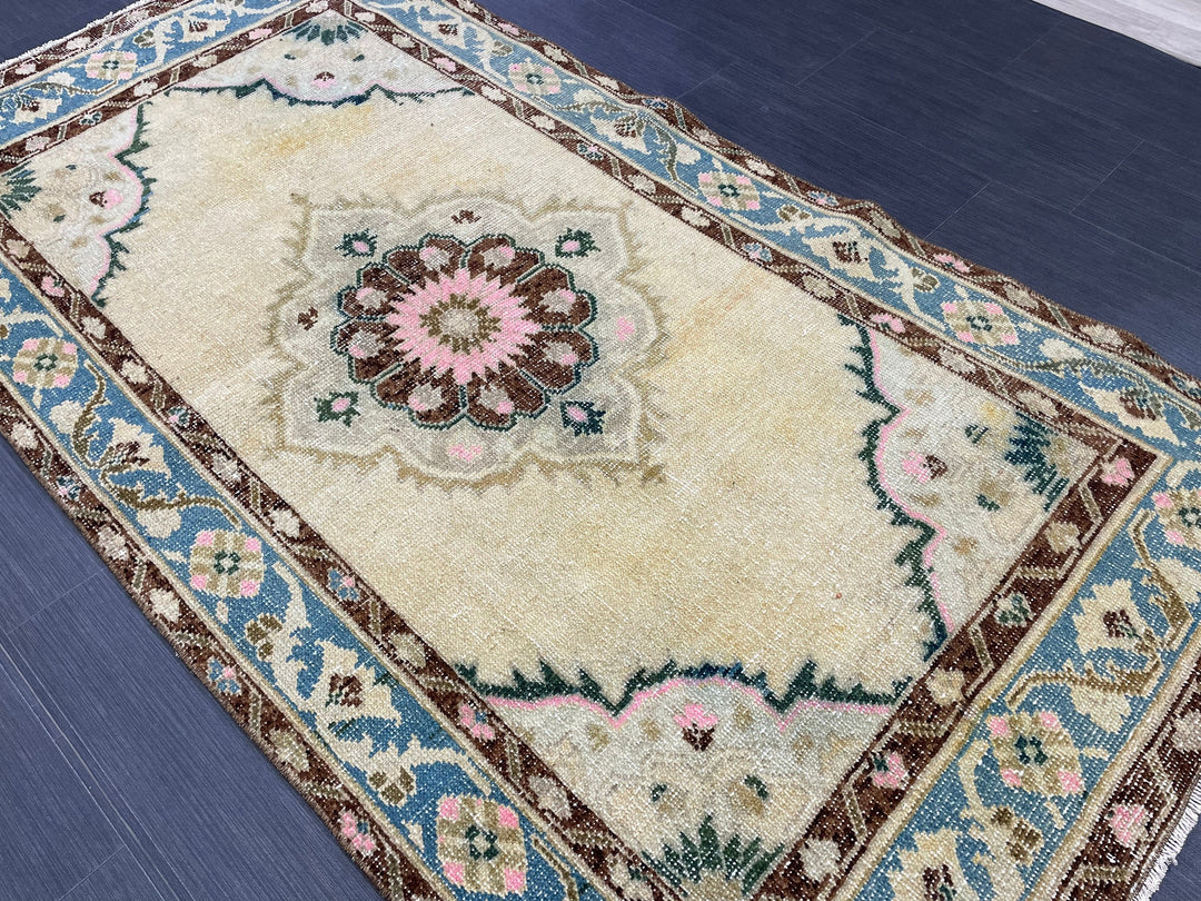Beige Turkish Runner Rug 3' 6" x 6' 9" Hand-Knotted