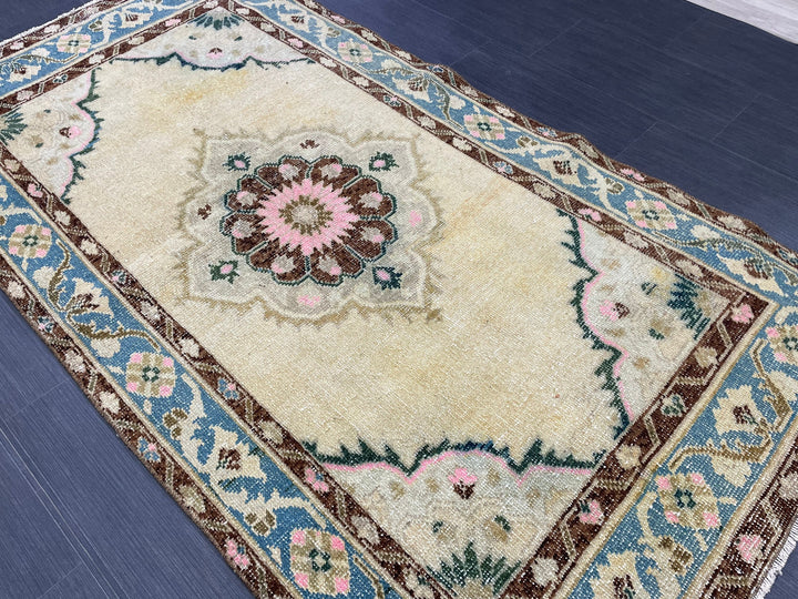 Beige Turkish Runner Rug 3' 6" x 6' 9" Hand-Knotted
