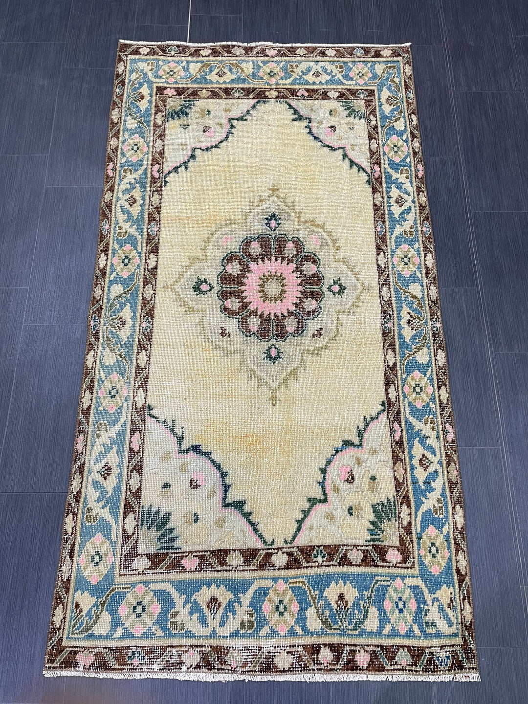 Beige Turkish Runner Rug 3' 6" x 6' 9" Hand-Knotted pattern
