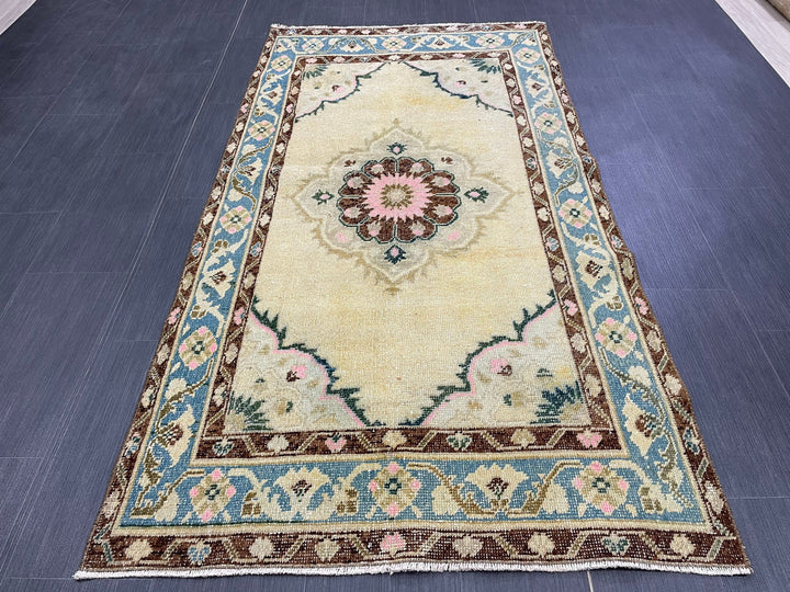 Beige Turkish Runner Rug 3' 6" x 6' 9" Hand-Knotted field