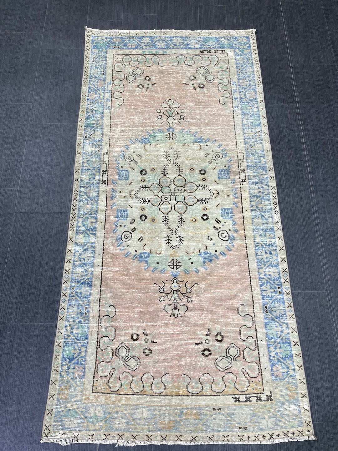 Beige Turkish Runner Rug 3' 2" x 6' 9" Hand-Knotted pattern