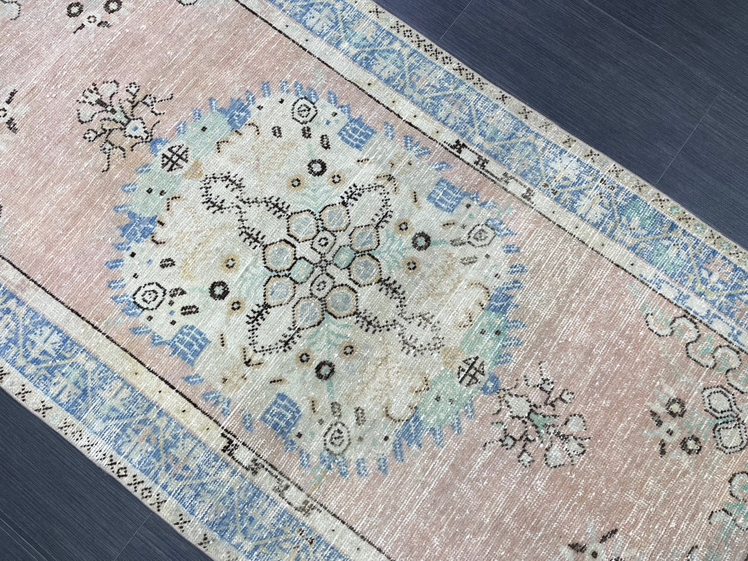 Beige Turkish Runner Rug 3' 2" x 6' 9" Hand-Knotted reverse