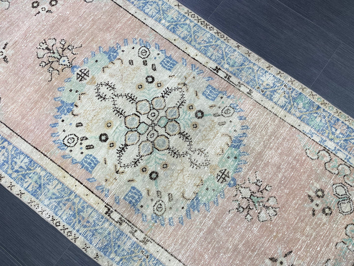 Beige Turkish Runner Rug 3' 2" x 6' 9" Hand-Knotted reverse