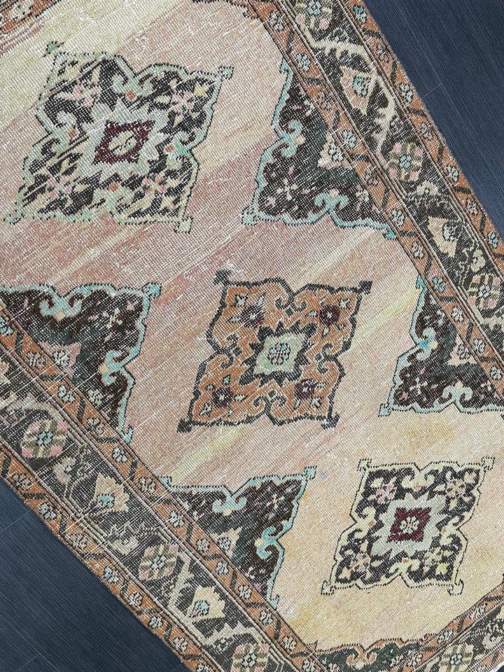 Beige Turkish Runner Rug 3' 9" x 6' 6" Hand-Knotted close-up
