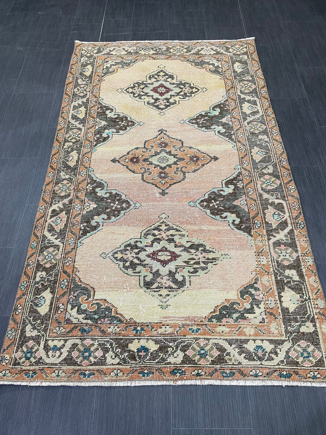 Beige Turkish Runner Rug 3' 9" x 6' 6" Hand-Knotted reverse