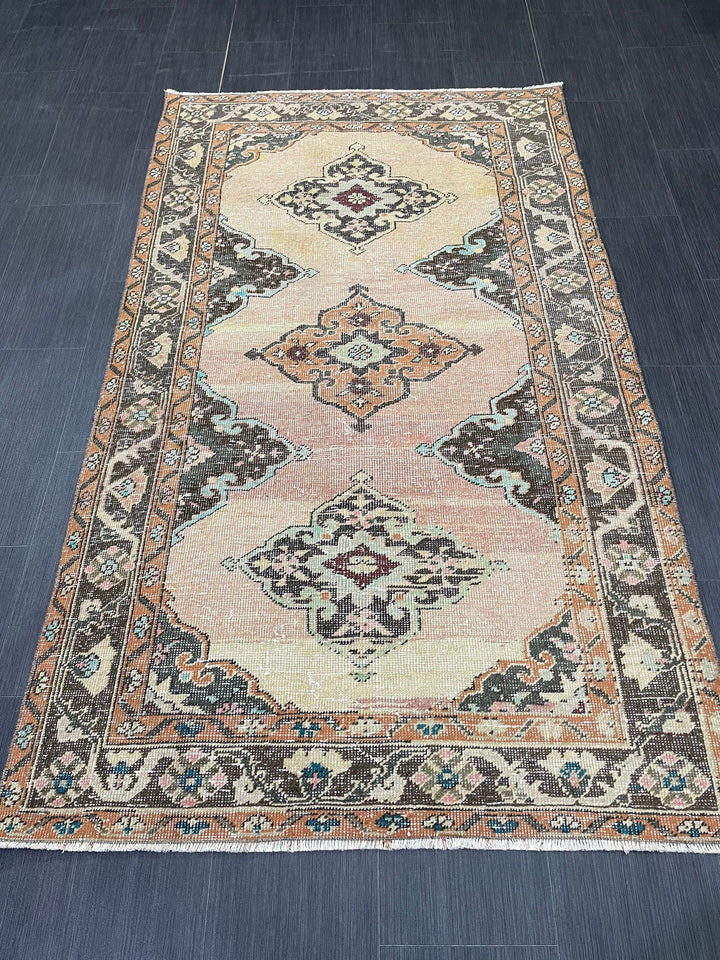 Beige Turkish Runner Rug 3' 9" x 6' 6" Hand-Knotted reverse