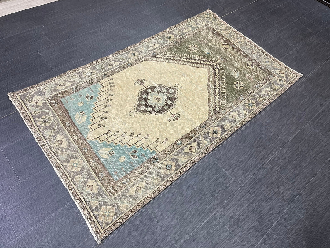 Beige Turkish Runner Rug 3' 9" x 6' 6" Hand-Knotted