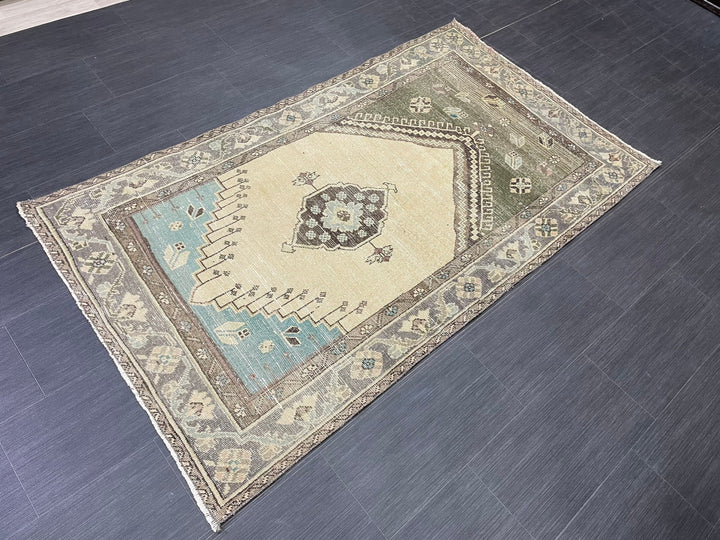 Beige Turkish Runner Rug 3' 9" x 6' 6" Hand-Knotted