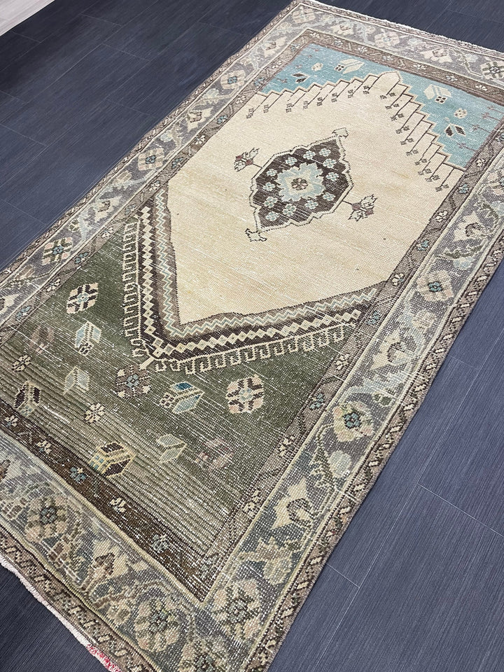 Beige Turkish Runner Rug 3' 9" x 6' 6" Hand-Knotted reverse