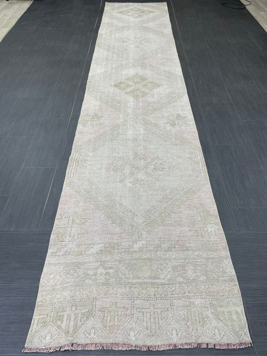 Beige Turkish Runner Rug 2' 8" x 13' 4" Hand-Knotted close-up