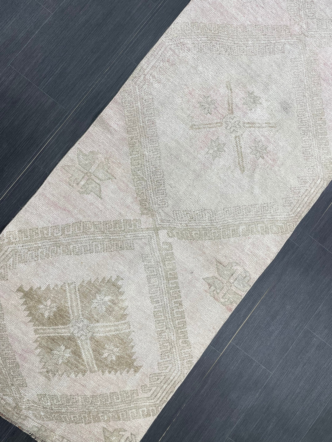 Beige Turkish Runner Rug 2' 8" x 13' 4" Hand-Knotted border