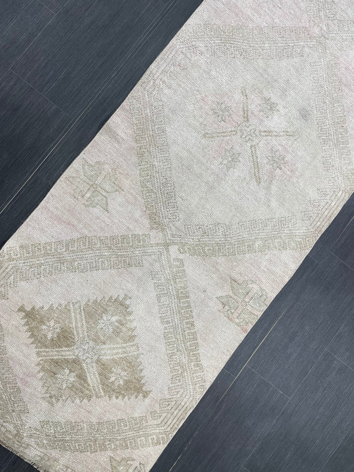 Beige Turkish Runner Rug 2' 8" x 13' 4" Hand-Knotted border