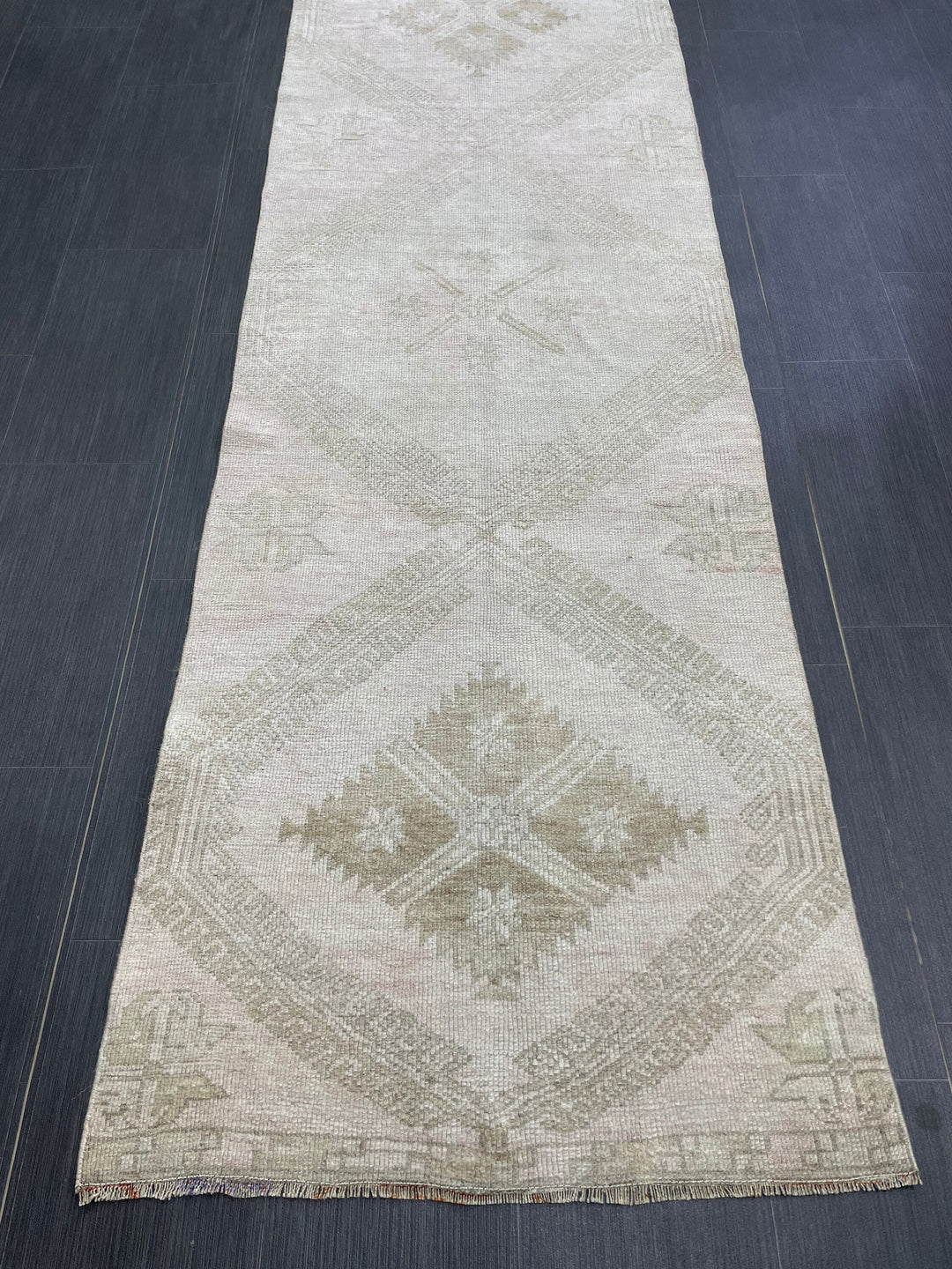 Beige Turkish Runner Rug 2' 8" x 13' 4" Hand-Knotted reverse
