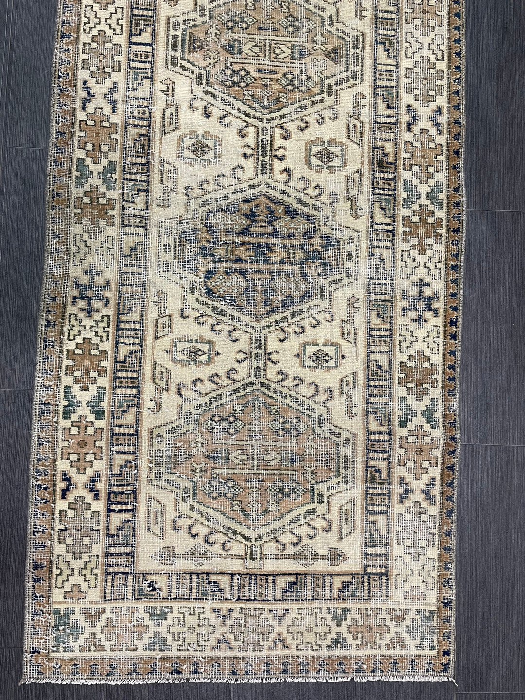 Beige Turkish Distressed Runner Rug 2' 10" x 11' 1" Hand-Knotted | No. WR47882