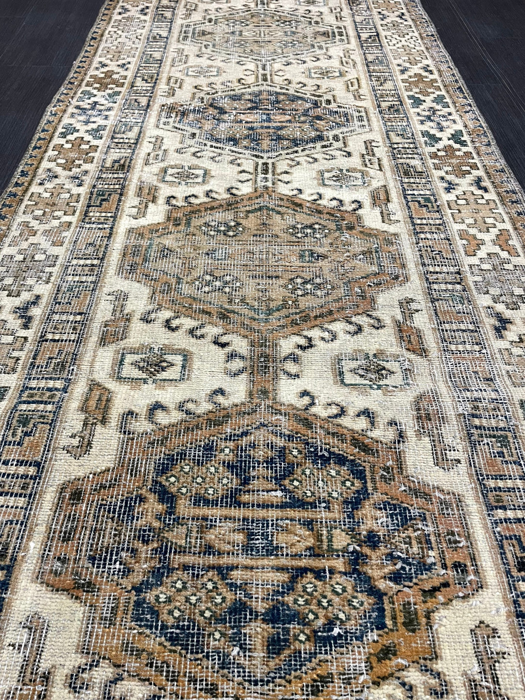 Beige Turkish Distressed Runner Rug 2' 10" x 11' 1" Hand-Knotted | No. WR47882