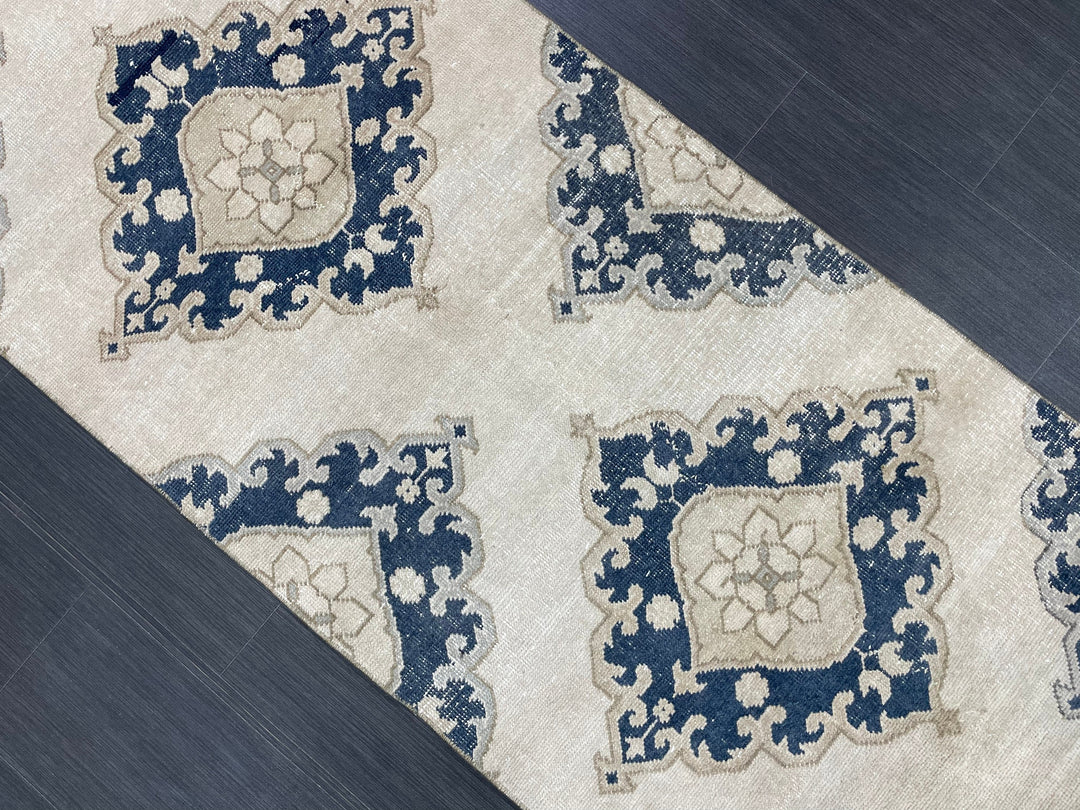 Navy Turkish Runner Rug 2' 10" x 12' 9" Hand-Knotted border