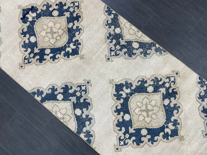 Navy Turkish Runner Rug 2' 10" x 12' 9" Hand-Knotted border