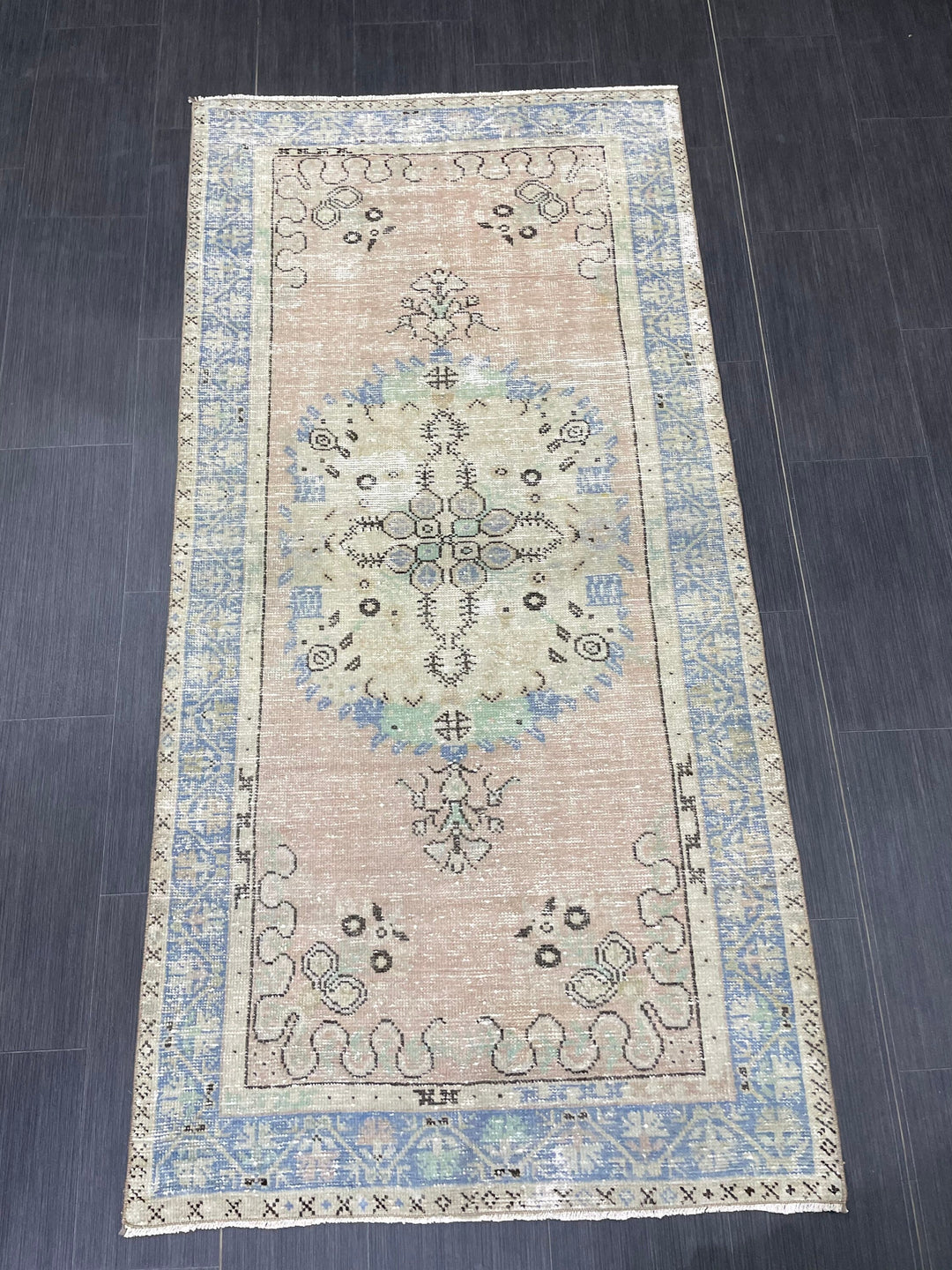 Beige Turkish Runner Rug 3' 3" x 6' 8" Hand-Knotted border