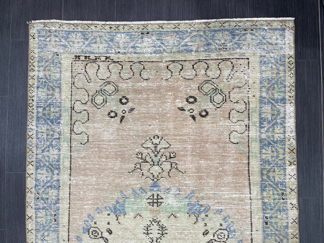 Beige Turkish Runner Rug 3' 3" x 6' 8" Hand-Knotted field