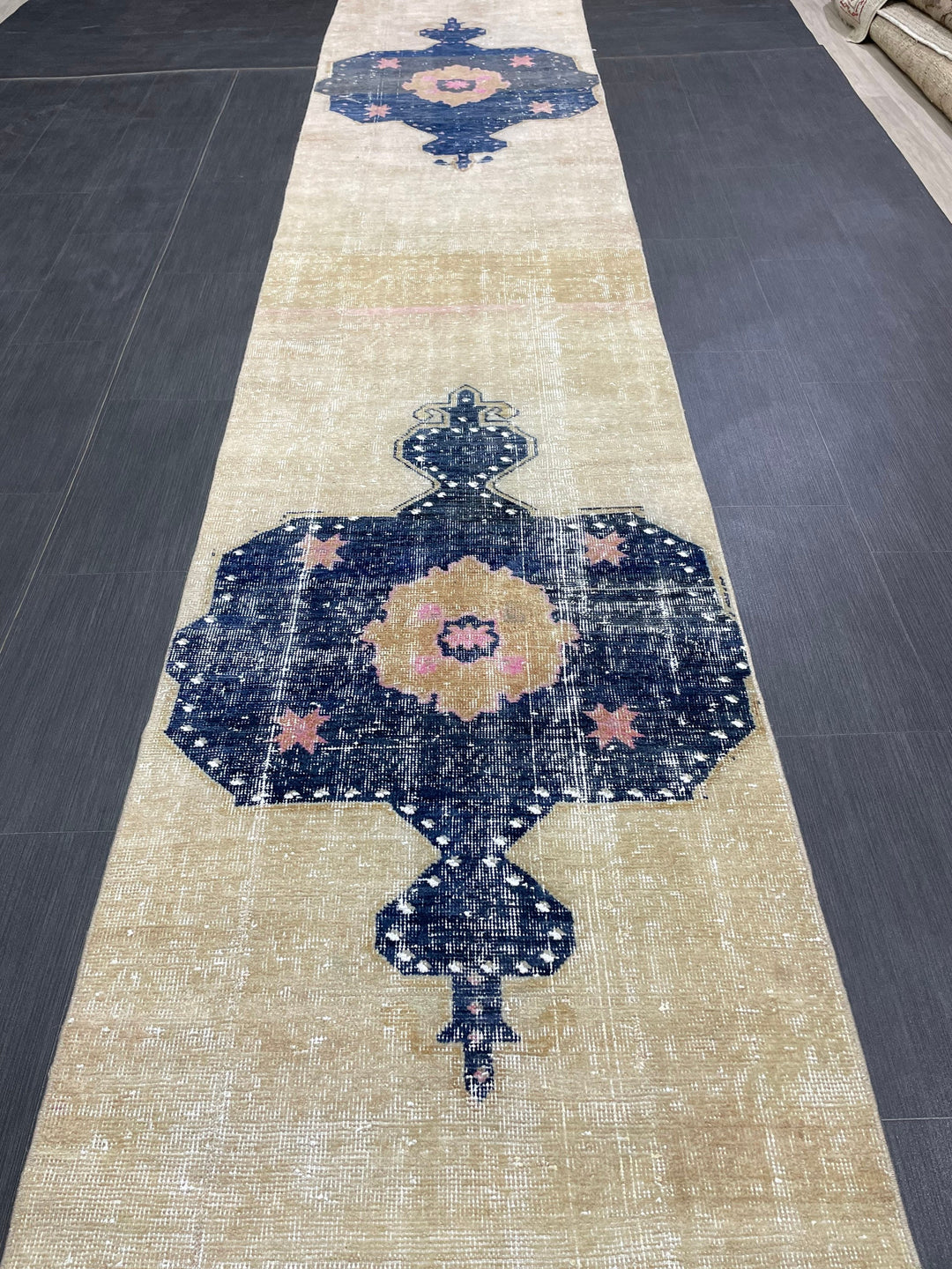Beige Turkish Runner Rug 2' 11" x 16' 8" Hand-Knotted field