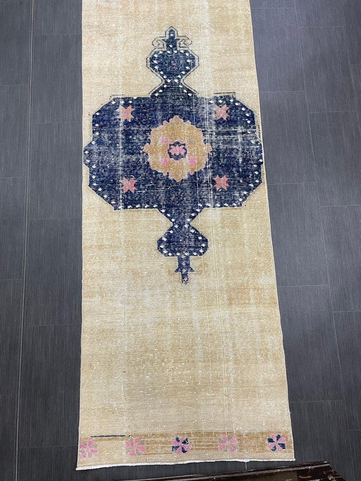 Beige Turkish Runner Rug 2' 11" x 16' 8" Hand-Knotted reverse