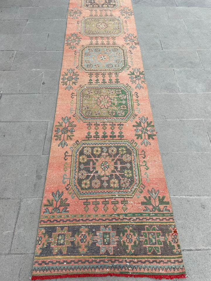 Beige Turkish Runner Rug 2' 7" x 21' 8" Hand-Knotted texture