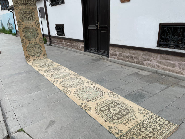 Beige Turkish Runner Rug 2' 5" x 22' 2" Hand-Knotted