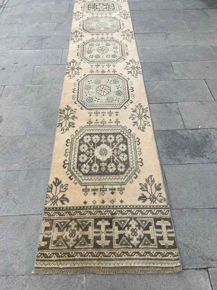 Beige Turkish Runner Rug 2' 5" x 22' 2" Hand-Knotted texture