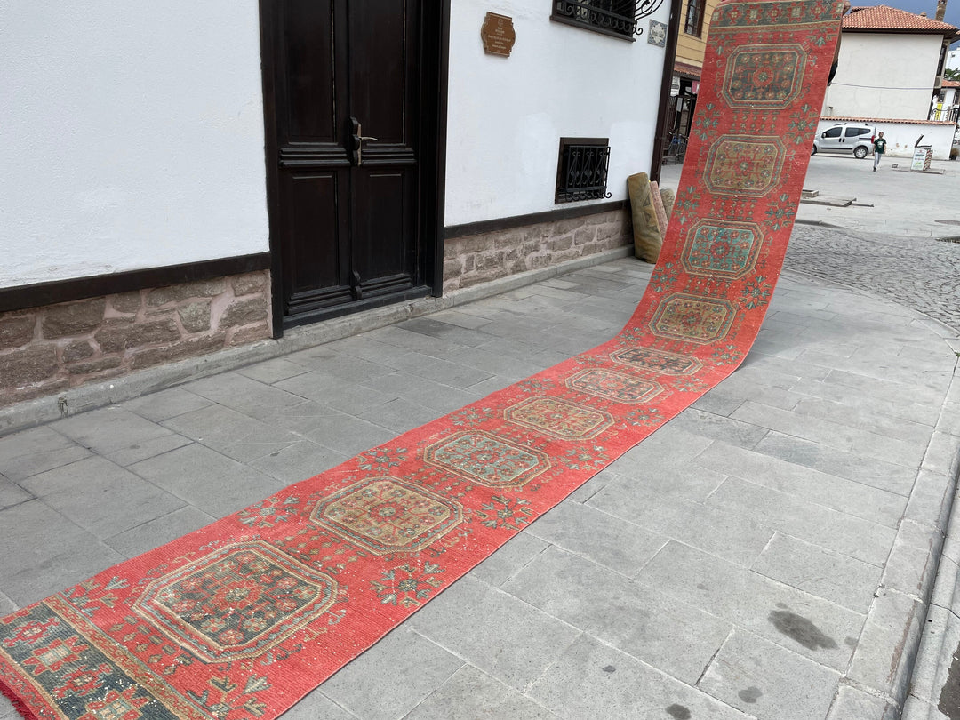 Red Turkish Runner Rug 2' 8" x 20' 6" Hand-Knotted