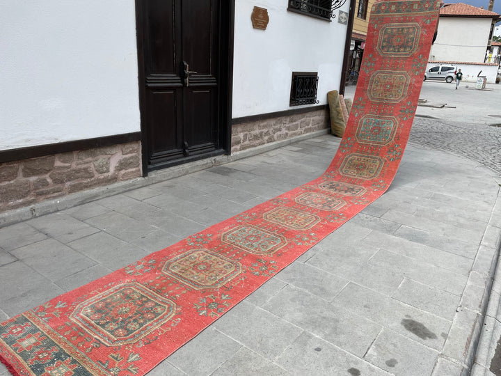 Red Turkish Runner Rug 2' 8" x 20' 6" Hand-Knotted