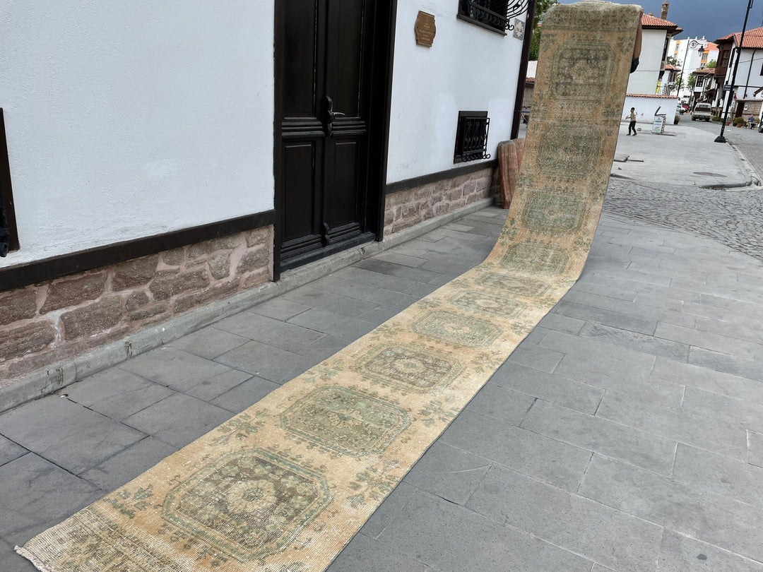 Beige Turkish Runner Rug 2' 7" x 21' 2" Hand-Knotted