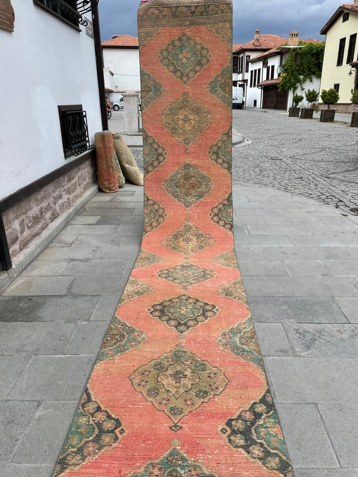 Red Turkish Runner Rug 2' 9" x 20' 3" Hand-Knotted detail