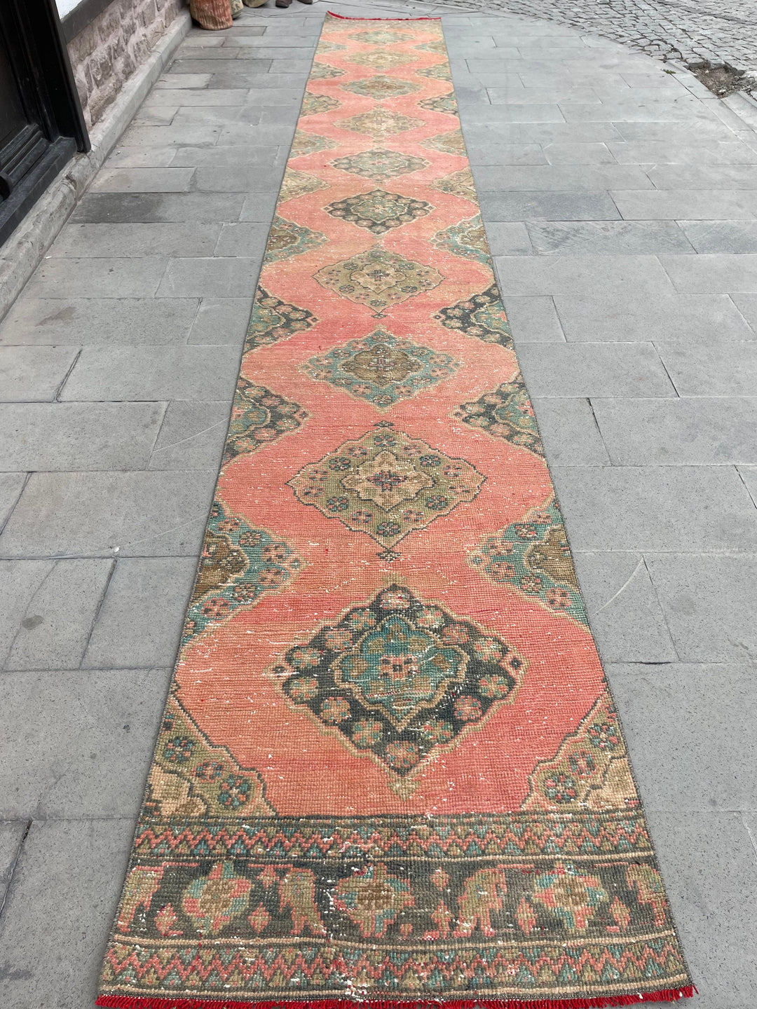 Red Turkish Runner Rug 2' 9" x 20' 3" Hand-Knotted pattern