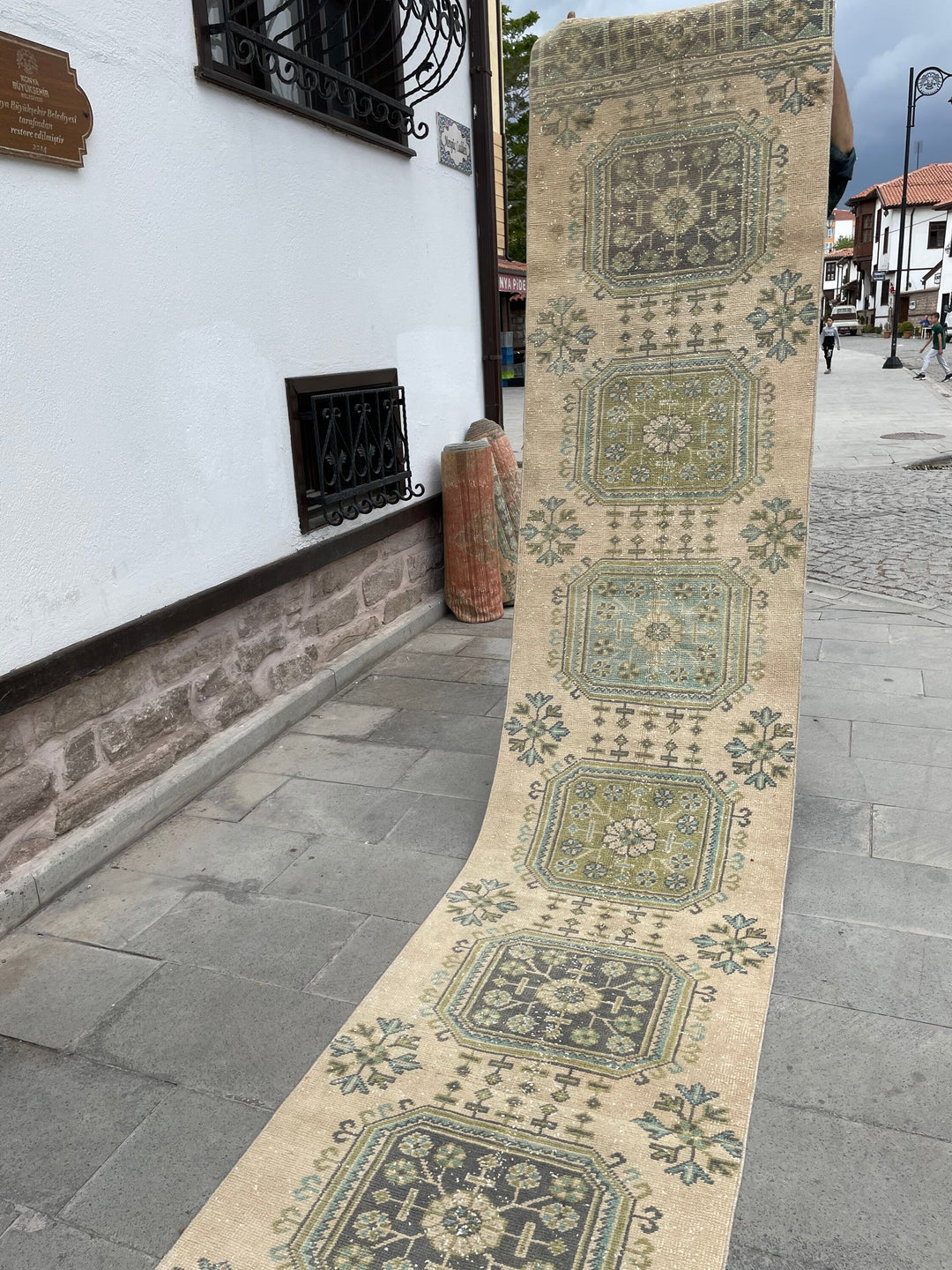 Beige Turkish Runner Rug 2' 6" x 20' 2" Hand-Knotted close-up