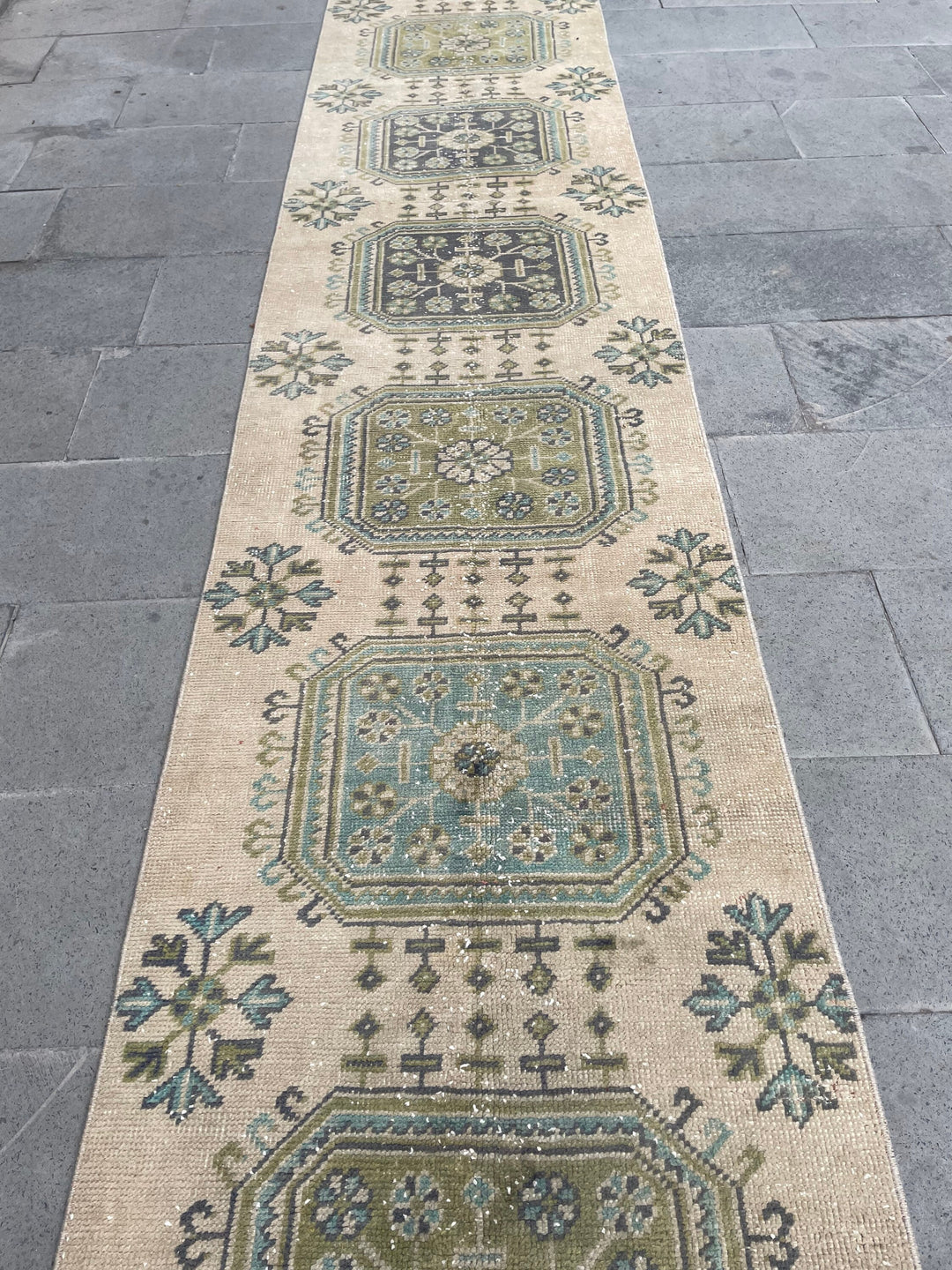Beige Turkish Runner Rug 2' 6" x 20' 2" Hand-Knotted reverse