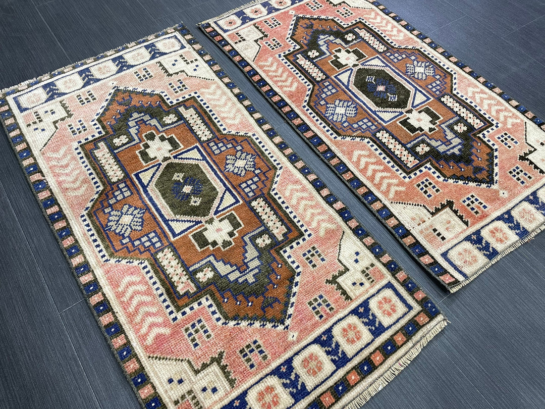 Beige Turkish Runner Rug 1' 7" x 3' 2" Hand-Knotted